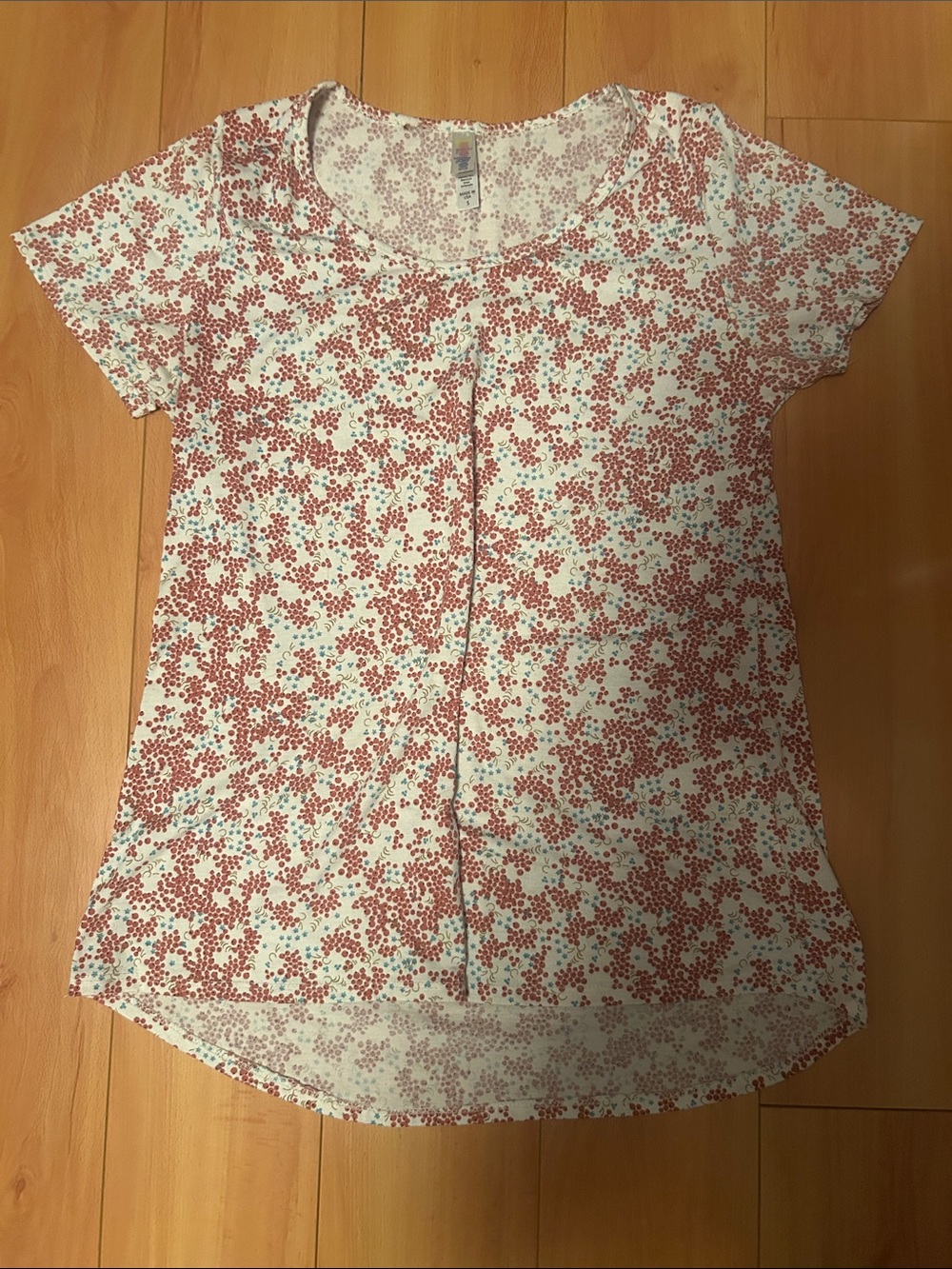 LuLaRoe White Short-Sleeve Top with Rust Floral Print